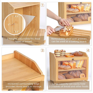 Boîte de rangement pour pain en bambou Mu Yao, double couche, en bois, pour cuisine, avec porte en verre, pour pain frais et pâtisseries - Product Image 2