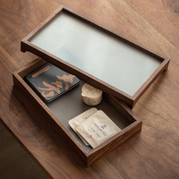 Plateau à thé en bois de noyer avec couvercle en verre, ensemble de boîtes de rangement 30-32 cm pour cérémonie du thé Gongfu, organisateur d'ustensiles de thé pour la maison, cadeau, vente en gros
