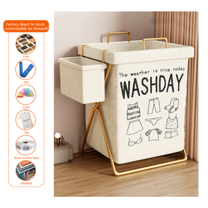 Bathroom Floor-standing Cotton and Linen Dirty Clothes <strong>Basket</strong>, <strong>Foldable</strong> Household Washable Dirty Clothes <strong>Basket</strong> - Product Image 1