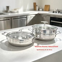 Marmite à soupe en acier inoxydable martelé épaissi avec couvercle en verre, base multicouche, ustensile de cuisson antiadhésif pour cuisinières à gaz et à induction