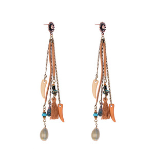 Bohemian <b>Drop</b> Earrings With Shell Beads And Tassels For Women Party Jewelry Antique <b>Bronze</b> Plated Flower Design - Product Image 5