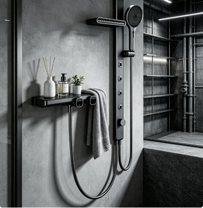 Ensemble <span class=keywords><strong>de</strong></span> <span class=keywords><strong>douche</strong></span> <span class=keywords><strong>thermostatique</strong></span> gris anthracite poli pour marché européen avec robinet en céramique, jets latéraux massants et <span class=keywords><strong>colonne</strong></span> <span class=keywords><strong>de</strong></span> <span class=keywords><strong>douche</strong></span> verticale - Product Image 6