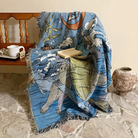 Couverture en tapisserie tissée en coton écologique personnalisée avec motifs floraux et animaux pour les voyages à domicile et les hôtels