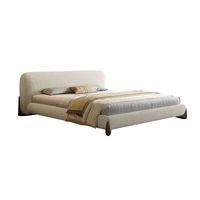 Cama Moderna de Plataforma Baja, Tamaño Queen, Tapizada en Terciopelo Blanco, con Estructura de Madera de Palisandro y Almacenamiento, para Venta al Por Mayor