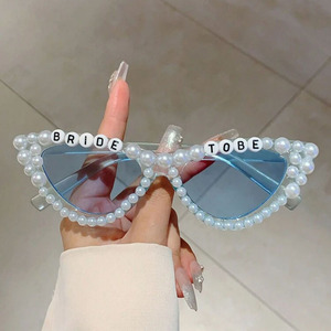 Gafas de sol hechas a mano con letras de perlas para despedida de soltera, Unisex, para novia, corazón, boda, nupcial, espejo, PC, marco de color - Product Image 6