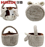 Panier de Pâques en peluche de coton mignon en forme de vache pour enfant, sac de rangement pour bonbons avec décorations d'oreilles HUAZUN