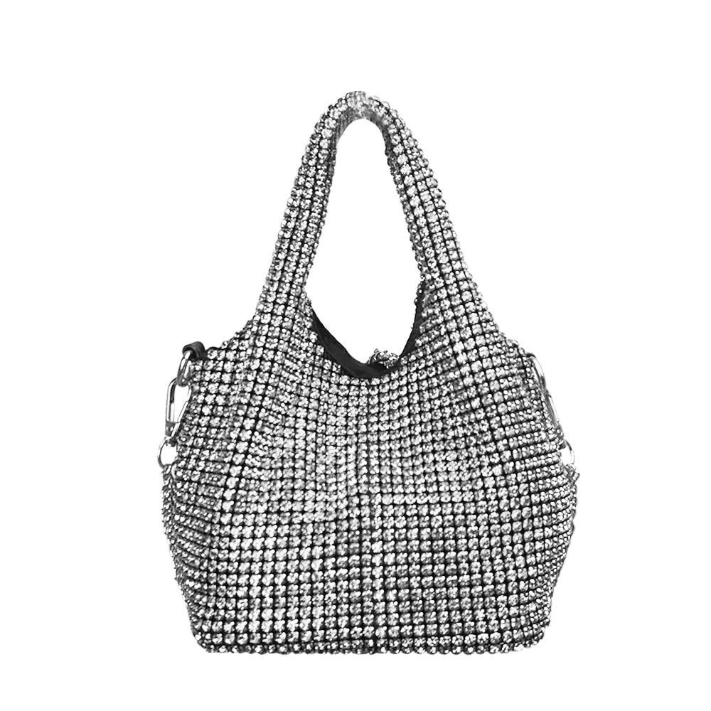 Bolso de noche brillante con diamantes de imitación, bolso de mano plateado con diamantes, bolsos de mano, bolsos Hobo para mujer