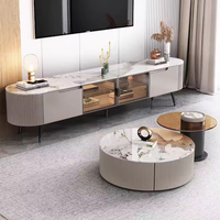 Ensemble de meubles multifonctionnels de luxe léger en pierre pour salon d'appartement moderne : table basse et meuble TV réglables
