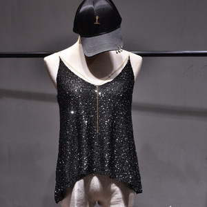 Chemisier d'été sans bretelles et dos nu pour <span class=keywords><strong>femme</strong></span>, avec sequins, col en V, style débardeur de soirée - Product Image 2