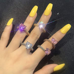 Custom Iced Out 18K /White Gold Plated <b>Cubic</b> <b>Zirconia</b> Heart Engagement <b>Rings</b> for Women - Product Image 4
