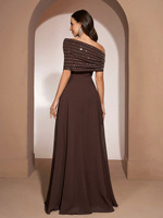 Robe de soirée élégante en mousseline de soie couleur unie avec strass thermocollés pour femme