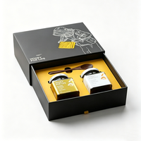 Boîte d'emballage rigide magnétique de luxe élégante en papier noir pour pot de miel, avec pelliculage mat, gaufrage, paillettes, impression offset, recyclable