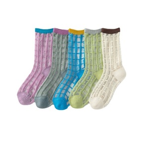 Glass <b>Silk</b> <b>Socks</b> Summer Women Thin Breathable Mid Tube <b>Socks</b> Korean Style Color Matching Pile <b>Socks</b> Trendy - Product Image 1