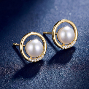 Pendientes de Perlas Circulares con Baño de Oro de 18K y Plata S925, Joyería Geométrica Minimalista para Mujer - Product Image 2