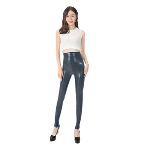 Caldo A Vita Alta In Pelle PU leggings Skinny Nero in pelle Nero Opaco <span class=keywords><strong>Leggins</strong></span> Caviglia-lunghezza Pantaloni Elastici per Wome - Product Image 4