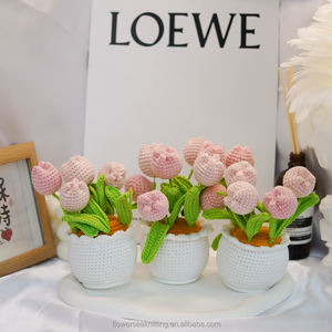 <span class=keywords><strong>Flores</strong></span> Artificiales Tejidas a Mano en Maceta, Tulipanes <span class=keywords><strong>de</strong></span> Ganchillo, Decoración Floral Realista para Escritorio, Campana Decorativa para Habitación, Día <span class=keywords><strong>de</strong></span> la Madre - Product Image 2