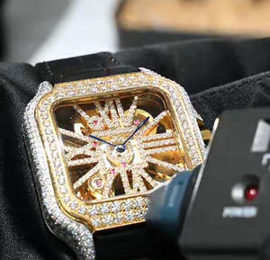 Reloj de Lujo para Hombre con Diseño de Esqueleto Hueco, Moissanita VVS, Correa de Cuero de Primera Calidad, Pasa el Test de Diamantes, Estilo Hip Hop - Product Image 1