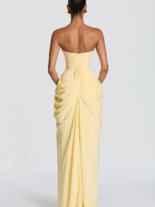 Vestido Largo Elegante sin Tirantes para Mujer, con Volantes, Espalda con Cordones, Abertura Alta, Ajustado, para Eventos Formales, Bodas y Graduaciones - Product Image 3