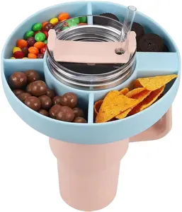 Silicone colourful Snack Bowl for car Cup 40 oz with Handle Snack Tray for Tumbler 40 oz 4 Compartment Reusable Snack Ring