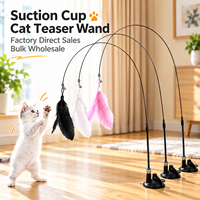 Baguette interactive pour chat avec ventouse, jouet à plumes, fil d'acier flexible, tête remplaçable, jouet d'intérieur pour chat auto-amusant
