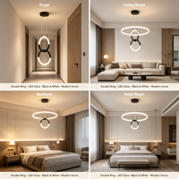 Luminaire suspendu LED moderne noir et blanc à double anneau entrelacé, lustre circulaire minimaliste pour hall d'entrée, chambre à coucher, hôtel