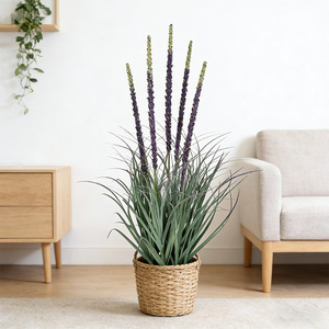 Plante artificielle Dream Castle en roseau, 75 cm, 5 têtes, violette et verte, plante décorative d'intérieur en pot, base florale - Product Image 2