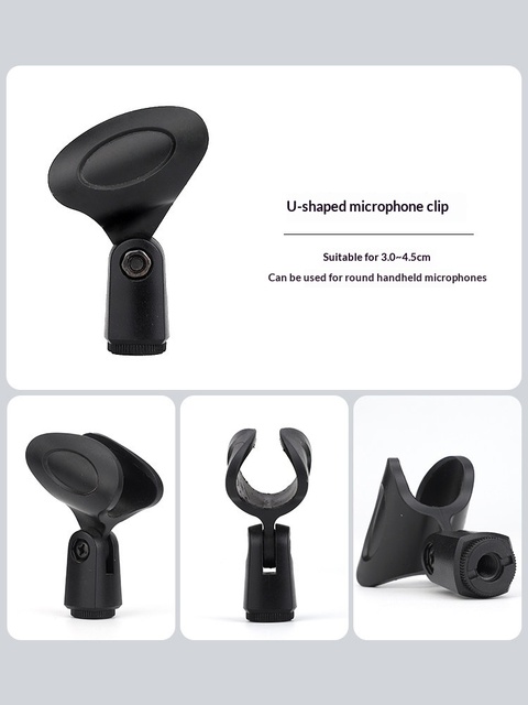 Handheld Adjustable Microphone U-Shaped Clip Head Singing Support Fixed Clip Stand Professional Karaoke Meeting Speech Mic