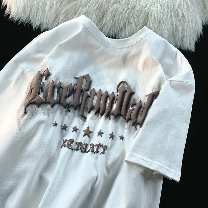 Maglietta personalizzata 3d con stampa a sbuffo in cotone organico di alta qualità con stampa a tracolla T-Shirt dei pesi massimi da uomo 100% cotone T Shi
