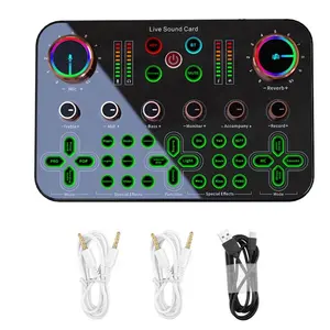 K600 Abs Plastic Zelfklevende Geluidskaart Audio Mixer Voice Changer 2 Kanalen Ondersteuning Met 48V Fantoomvoeding Voor Live Streaming