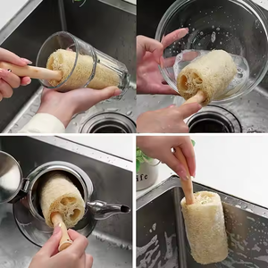 Natural Farmhouse Loofah Wooden Handle Manual Reusable Cup <b>Brush</b> Can Hang Kitchen Cleaning Cloth Old Loofah - Product Image 2