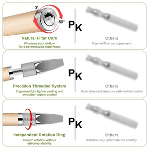 Natural Wood Steel Vaporless Inhaler Stick Anxiety Relief Custom Logo Refillable Focus Stress Relief - Product Image 3