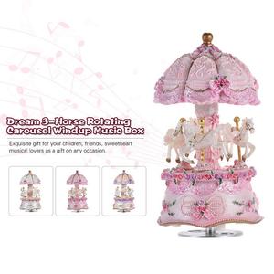 Carrusel Giratorio de Lujo con 3 Caballos, Carrusel Musical con Mecanismo de Cuerda, con Luces LED de Colores Cambiantes y Melodía - Product Image 5