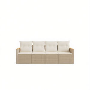 Canapé de jardin modulaire en rotin PE beige trois places, mobilier d'extérieur confortable au design contemporain - Product Image 1
