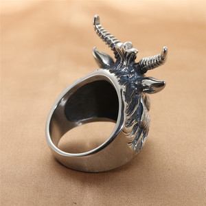 Men's Silver Animal Ram <b>Ring</b> <b>Titanium</b> Steel Punk Style Geometric Design Gift Jewelry - Product Image 3