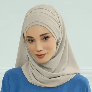 新着高品質イスラム女性パシュミナインスタントヒジャーブトルコヘッドバンドターバンヒジャーブボンネット金属アクセサリー付き