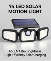 BEWELLUX BWSSL-05 Projecteur mural LED 74, ABS, IP44, 8W, 6V, Mono-Si, PIR, sur batterie, 6000K, portée de détection 400-500M, 150lm/W, 6-8m, 120 LED