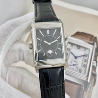 Montre Reverso Classique de Luxe, Boîtier en Acier Inoxydable, Bracelet en Cuir, Analogique, Design Rétro Hangzhou, Personnalisée, Double Face