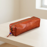 Étui à crayons en cuir pleine fleur tanné végétal, pochette de rangement pour stylos avec fermeture éclair perlée, sac de papeterie portable grande capacité, trousse à stylos