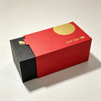 Caja de Regalo Magnética Personalizada con Tapa Abatible, Logotipo en Lámina Dorada, Caja de Papel Extraíble, Caja de Lujo Roja y Negra para Botellas de Té, Embalaje de Regalo para Cosméticos