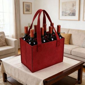 Sac de transport pour 6 bouteilles avec séparateurs, sac à main en feutre pour le rangement du vin - Product Image 1