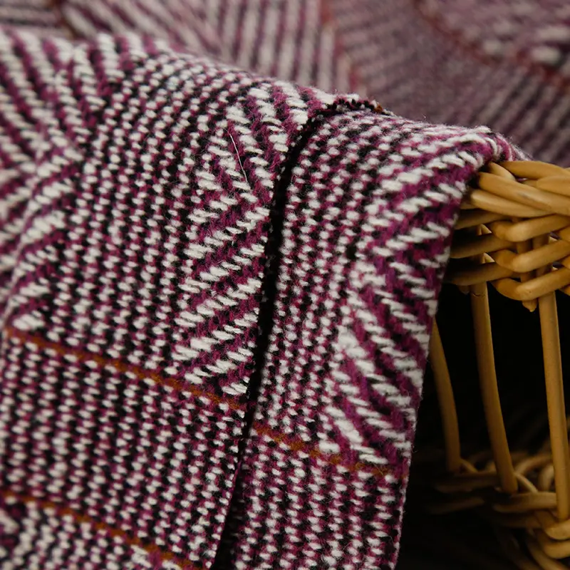 Chinesische Fabrik 350gsm rote Wolle/Polyamid Tweed Stoff Polyester Tweed Stoff zum Verkauf für Damen hemd