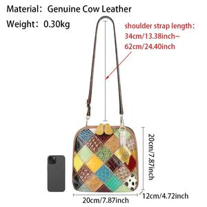 Sacs à bandoulière AndoBag en cuir véritable pour les trajets quotidiens, sacs à bandoulière à motifs écossais avec surpiqûres colorées, sac à bandoulière de luxe pour femmes 1767 - Product Image 2