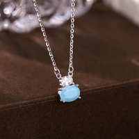 KAAN JEWELRY Luxus Silber Oval Türkis Anhänger Damen Halskette Design Einfach und dennoch exquisit Geeignet für viele Anlässe