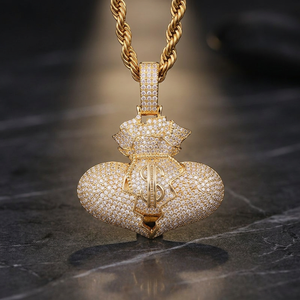 Collier chaîne en corde avec pendentif sac à monnaie plaqué or et zircone cubique, style hip-hop pour homme, cadeau de bijoux - Product Image 4