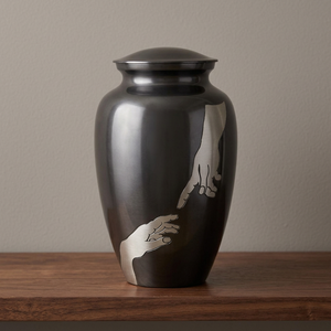 Urne funéraire en laiton gris foncé pour cendres, vase commémoratif fait main, cadeau funéraire portable - Artisanat indien, monument pour animaux de compagnie - Product Image 1