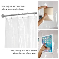 Rideau de douche transparent imperméable 72x72 pour iPad et téléphone, doublure de rideau de douche pour tablette, salle de bain, rideau de douche en PEVA avec poches de rangement