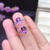 Bagues de mariage classiques en argent sterling 925 plaqué or 18 carats avec pierre précieuse améthyste naturelle taille ovale pour hommes et femmes