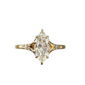 14K Yellow Gold 1 CT Marquise Cut Lab Grown Diamond Engagement <b>Ring</b> with Accent Side Diamonds for Party Luxury Style - Product Image 2
