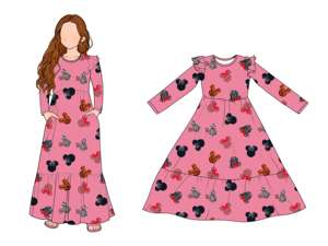 Yiwuyiyuan vêtement imprimé personnalisé filles à manches longues <span class=keywords><strong>Maxi</strong></span> robes Floral et dessin animé imprimé à volants poche enfants robes - Product Image 5