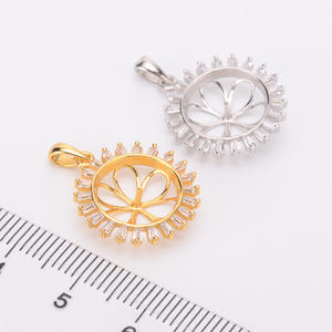 Colgante de Plata S925 con Collar de Girasol Vacío, Accesorios para Perlas DIY, Cuentas Redondas de 11-12 mm, Fornituras de Joyería, Bolsa de Empaque 30278 - Product Image 2